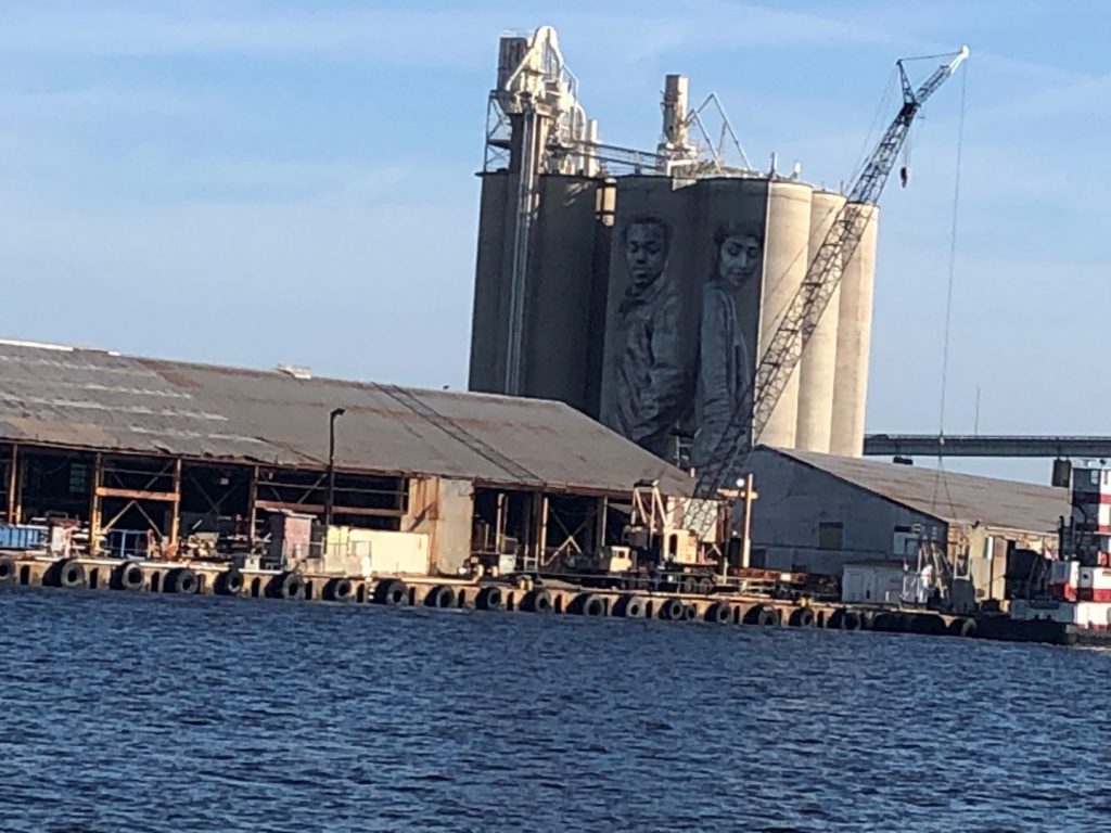 Interesting artwork on silos at the port along the St. John's river